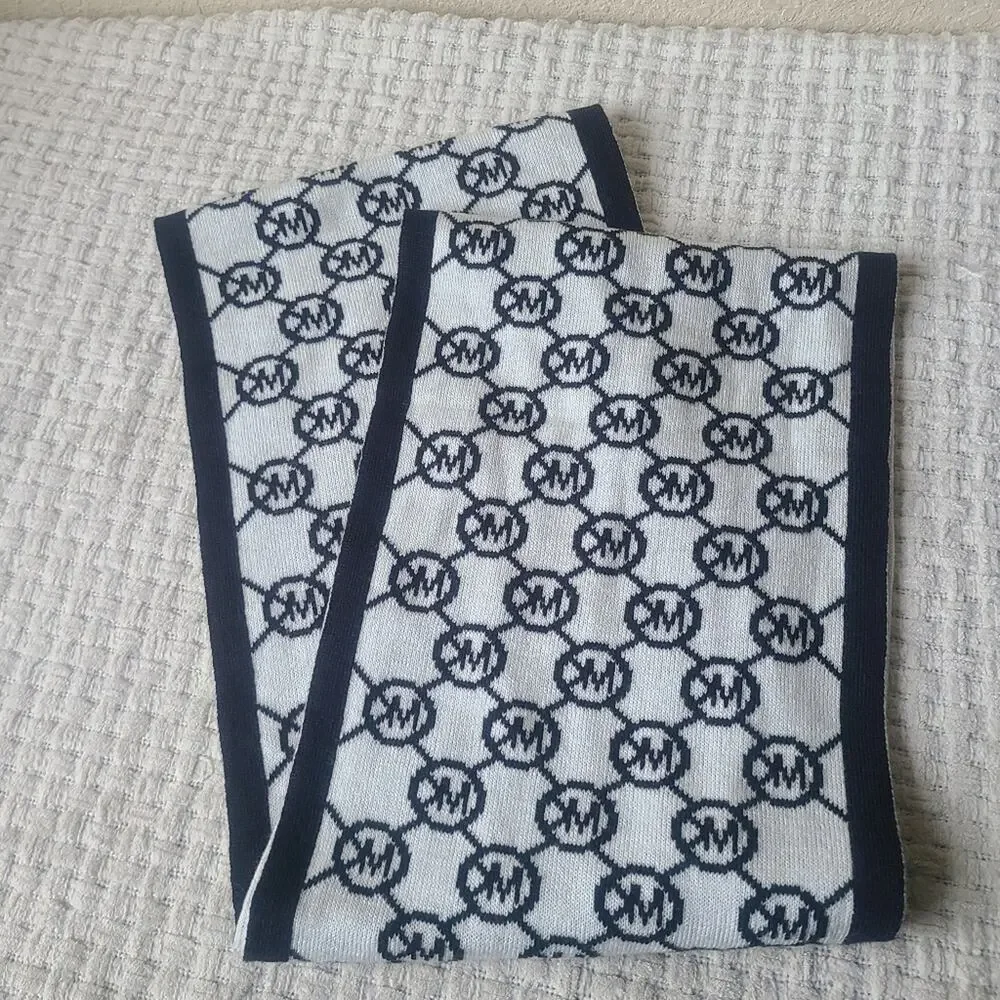 Michael Kors Black and White Scarf MK print One Size - Picture 3 of 5